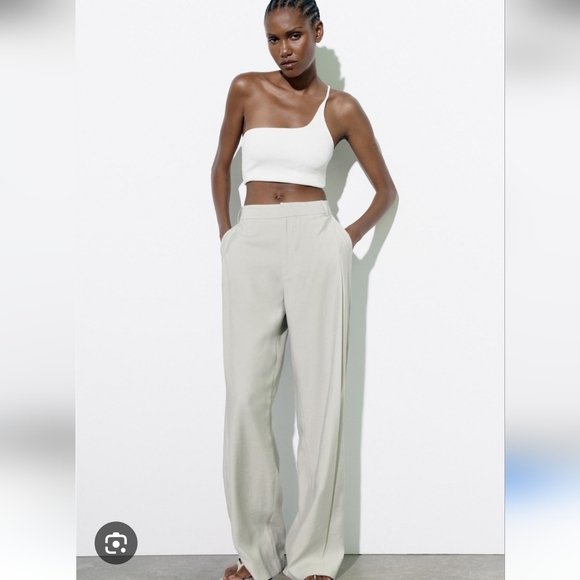 NWOT Zara Cream Wide-Leg Trousers - Picture 1 of 5